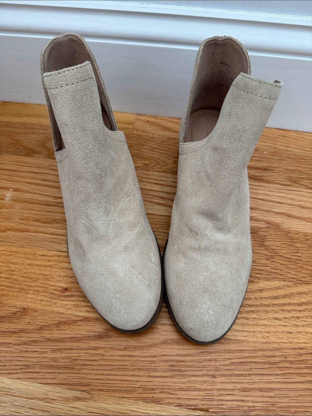 Suede Slip-On Ankle Booties in Light Beige